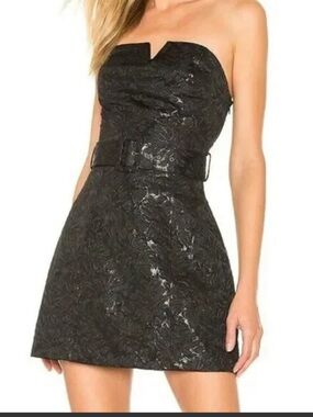 Free People Black Strapless Textured Belted Mini Dress